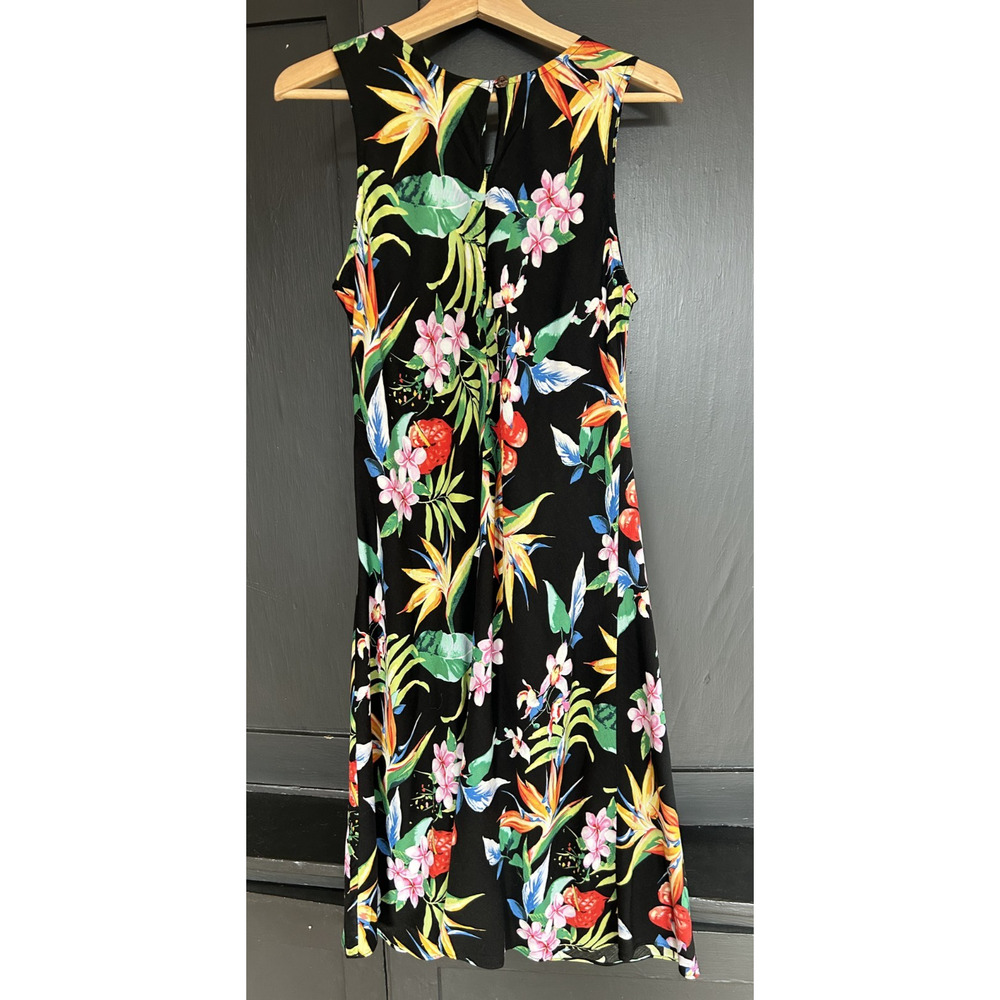Vintage Made in Hawaii Tropical Floral Dress Black Rayon Aloha Midi XL - Picture 5 of 8